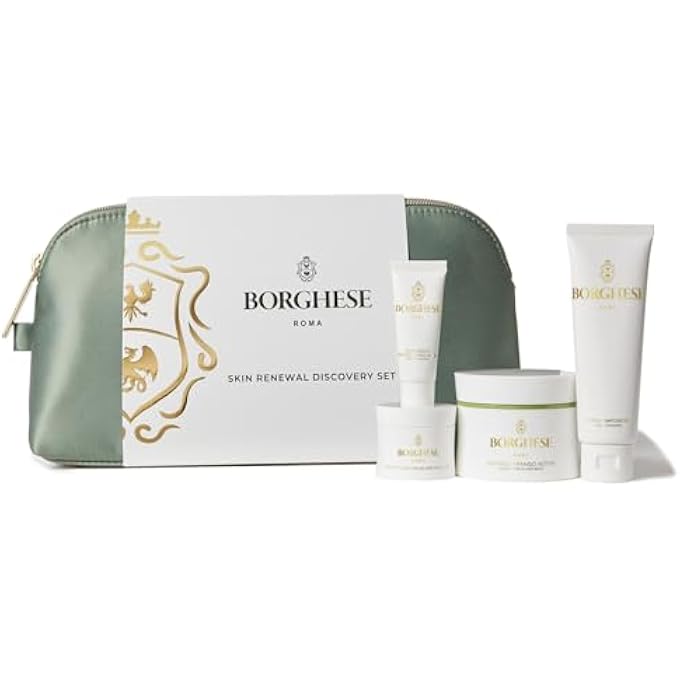 Borghese مجموعة اكتشاف تجديد البشرة - تشمل كريم تنظيف، سيروم معزز قبل القناع، قناع طيني للوجه والجسم، AHA BHA لشد البشرة ليلاً - Image 1